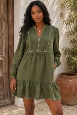 magaschoni linen dress Women's Size 10 Green Off The Rack Flowy Style magaschoni Shift Dresses for Women